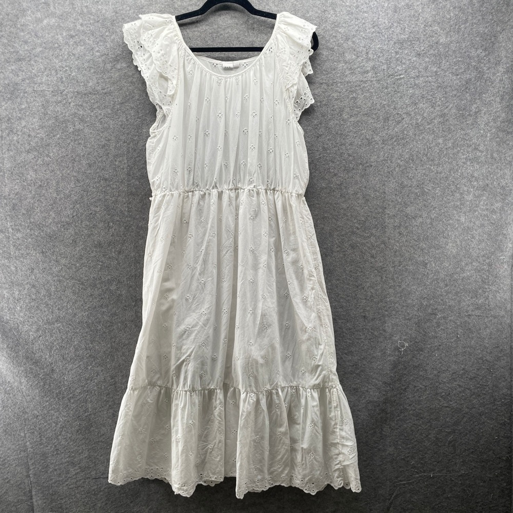 Gap Ruffle Sleeve Midi Dress Womens L White Eyelet Tiered A-Line Flutter